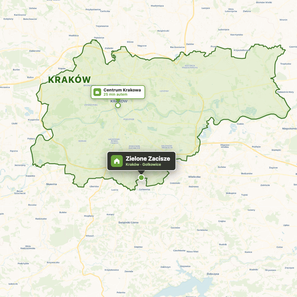 Zielone Zacisze na&nbsp;tle Krakowa — południowy skraj miasta
